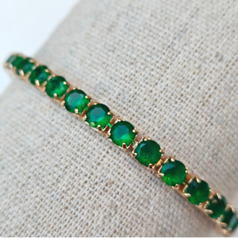 NWT Natasha Tennis Bracelet Green Crystal Gold Tone Sparkly Gift Lead Free